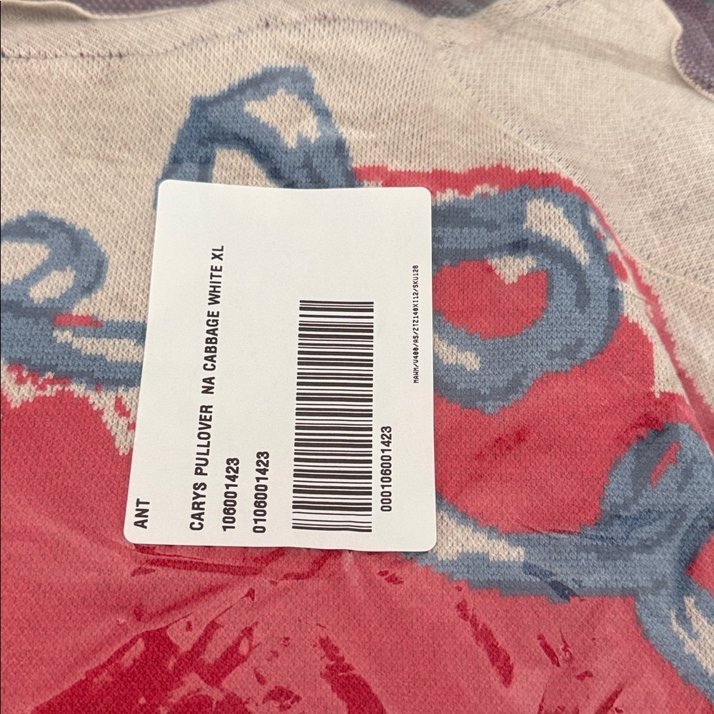 Anthropologie Maeve Heart Sweater Ivory cabbage ribbon XL red tan - Picture 4 of 5